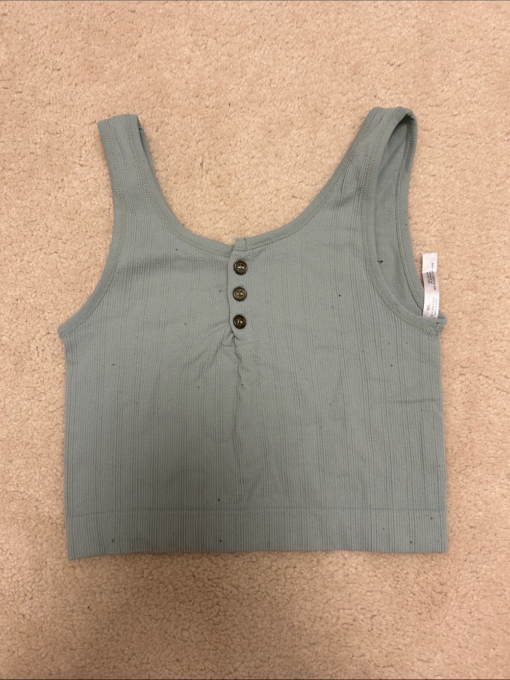 Ribbed Scoop Tank with Button Front - Sage Green